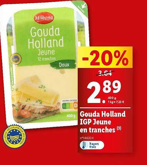 Gouda Holland IGP Jeune en tranches