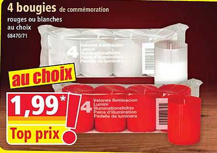 4 bougies de commémoration rouges ou blanches au choix