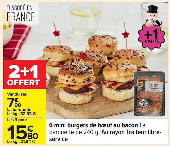 6 mini burgers de boeuf au bacon