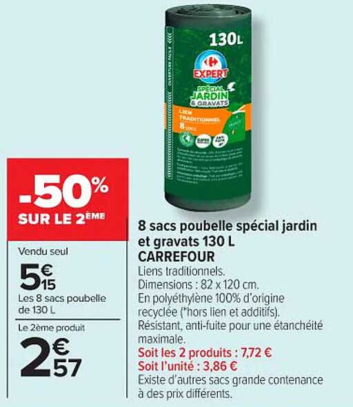 8 sacs poubelle spécial jardin et gravats 130 L