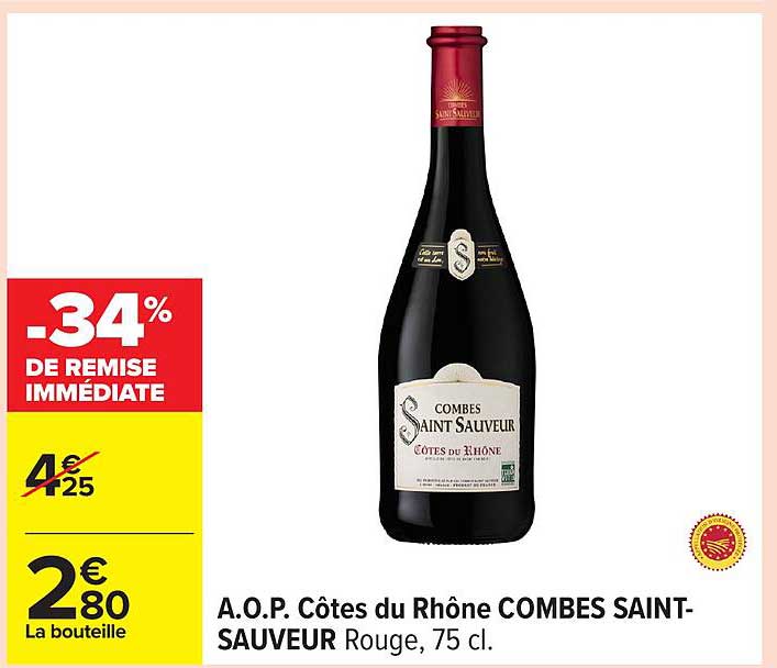 A.O.P. Côtes du Rhône COMBES SAINT-SAUVEUR Rouge, 75 cl.