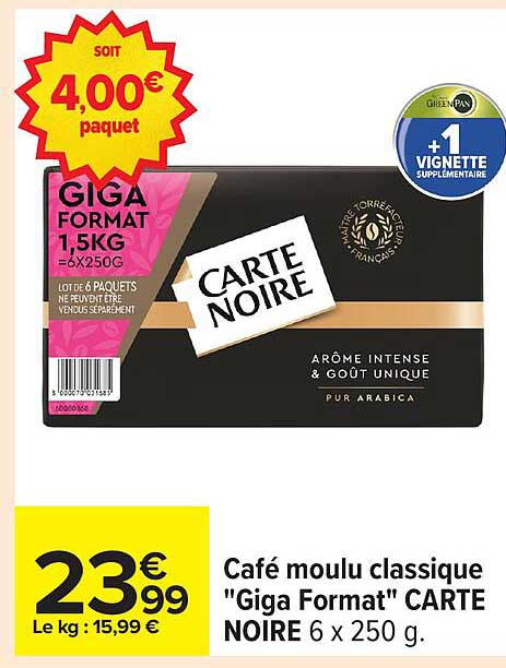 Café moulu classique "Giga Format" CARTE NOIRE 6 x 250 g