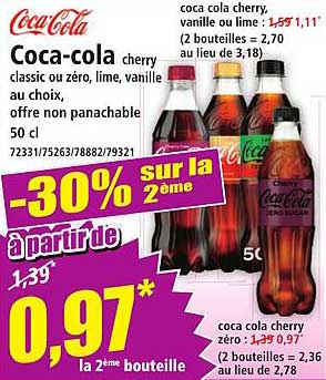 Coca-cola cherry classic ou zéro, lime, vanille au choix, offre non panachable 50 cl
