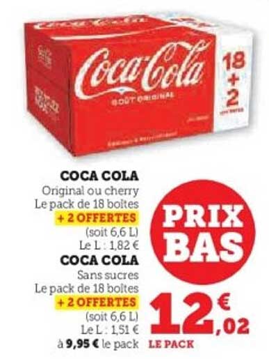 Coca Cola Original ou cherry - Le pack de 18 boîtes + 2 OFFERTES