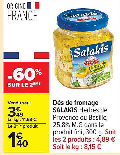 Dés de fromage SALAKIS Herbes de Provence ou Basilic