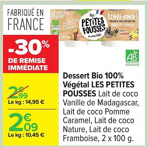 Dessert Bio 100% Végétal LES PETITES POUSSES