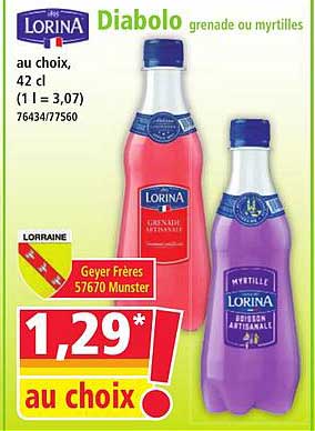 Diabolo grenadine ou myrtilles au choix, 42 cl
