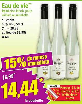 Eau de vie** framboise, kirsch, poire william ou mirabelle