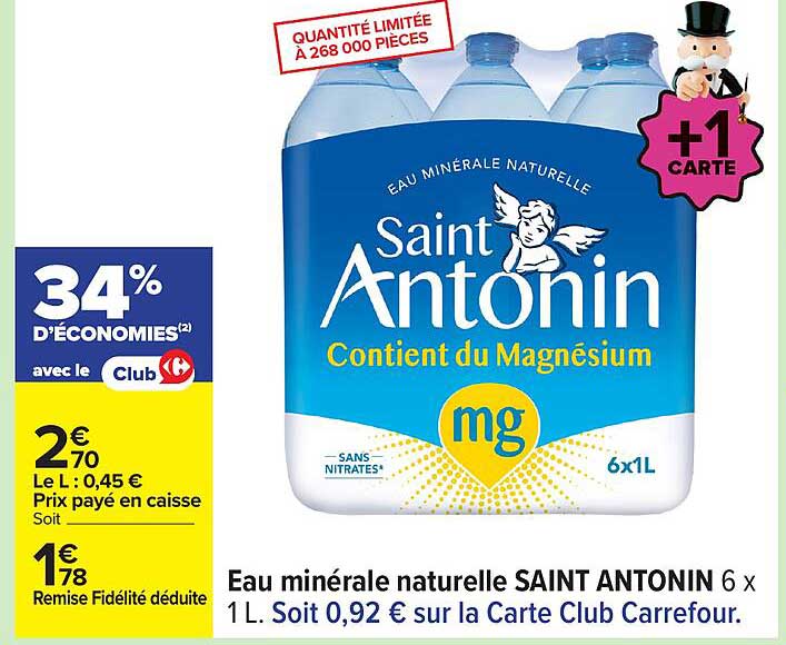 Eau minérale naturelle SAINT ANTONIN 6 x 1L