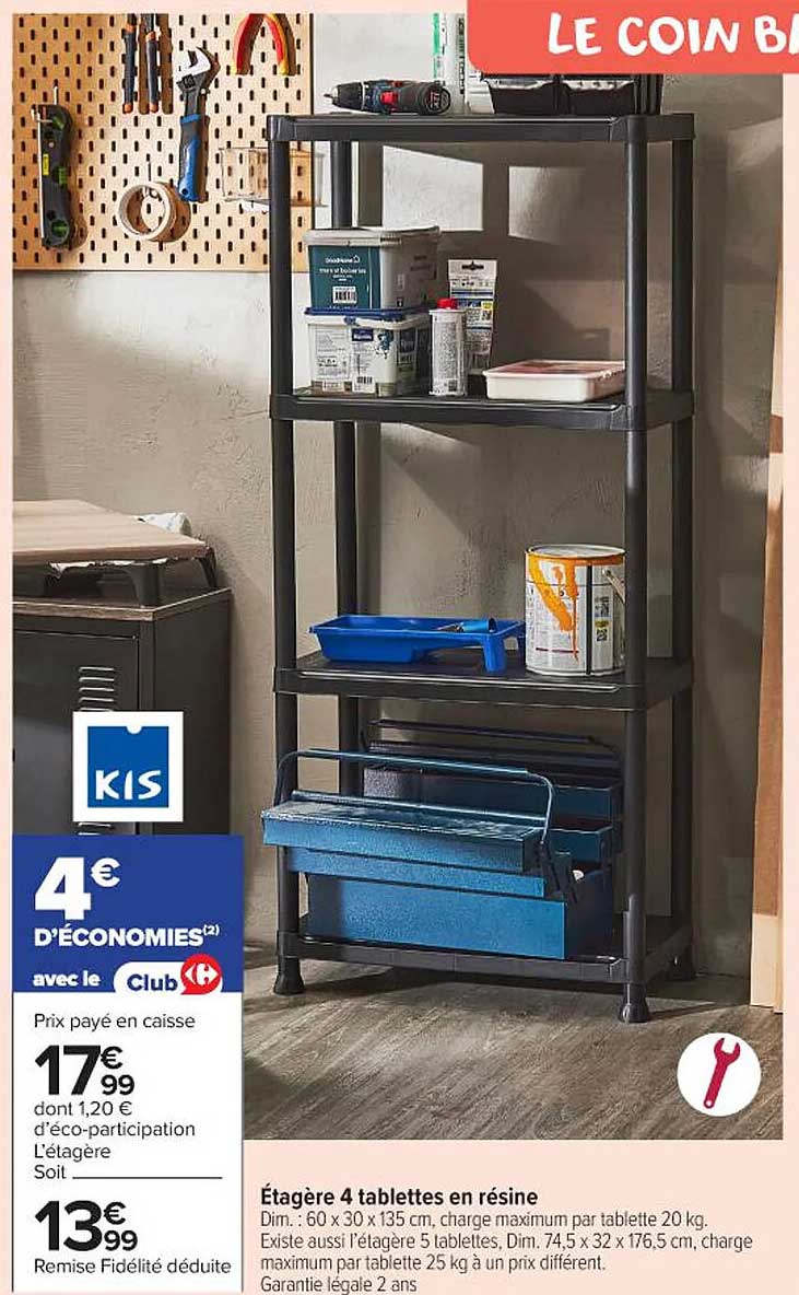 Étagère 4 tablettes en résine