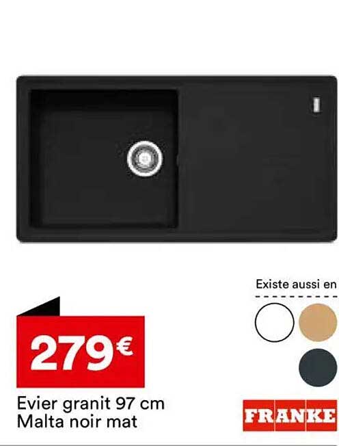 Evier granit 97 cm Malta noir mat