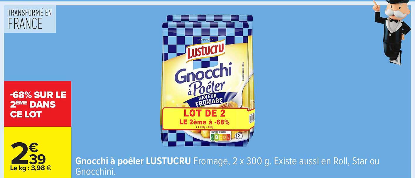 Gnocchi à poêler LUSTUCRU Fromage, 2 x 300 g.