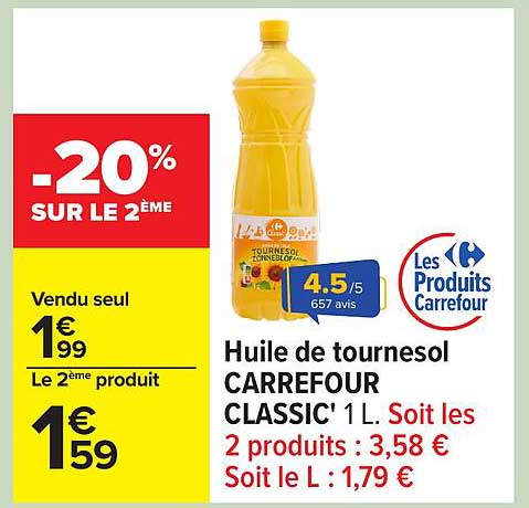 Huile de tournesol CARREFOUR CLASSIC 1 L