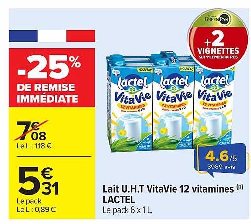 Lait U.H.T VitaVie 12 vitamines (p) LACTEL