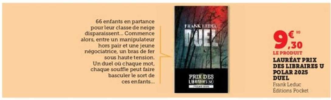 LAURÉAT PRIX DES LIBRAIRES U POLAR 2025 DUEL