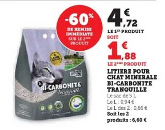 LITIÈRE POUR CHAT MINÉRALE BI-CARBONITE TRANQUILLE