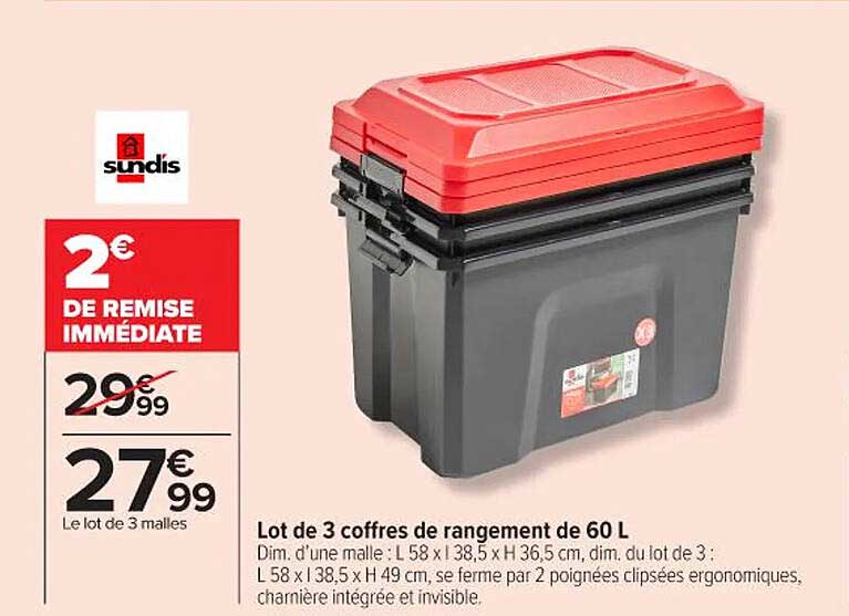 Lot de 3 coffres de rangement de 60 L