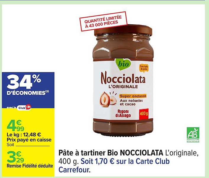 Pâte à tartiner Bio NOCCIOLATTA l'originale, 400 g