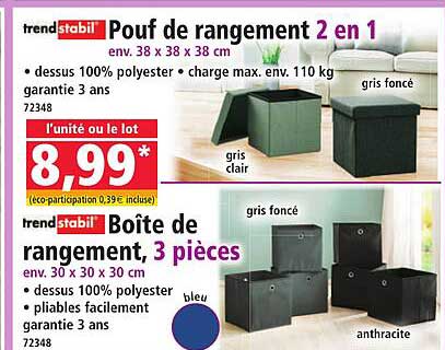 Pouf de rangement 2 en 1