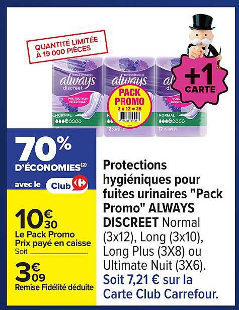 Protections hygiéniques pour fuites urinaires "Pack Promo" ALWAYS DISCREET