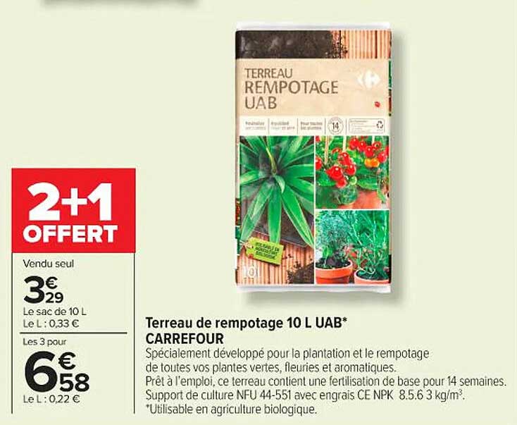 Terreau de rempotage 10 L UAB* CARREFOUR