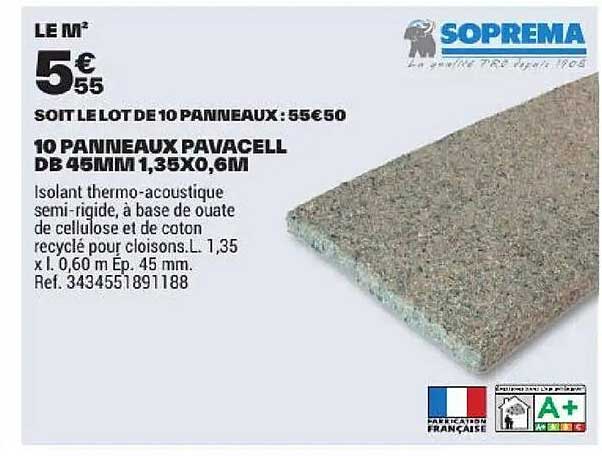 10 PANNEAUX PAVACELL DB 45MM 1,35X0,6M