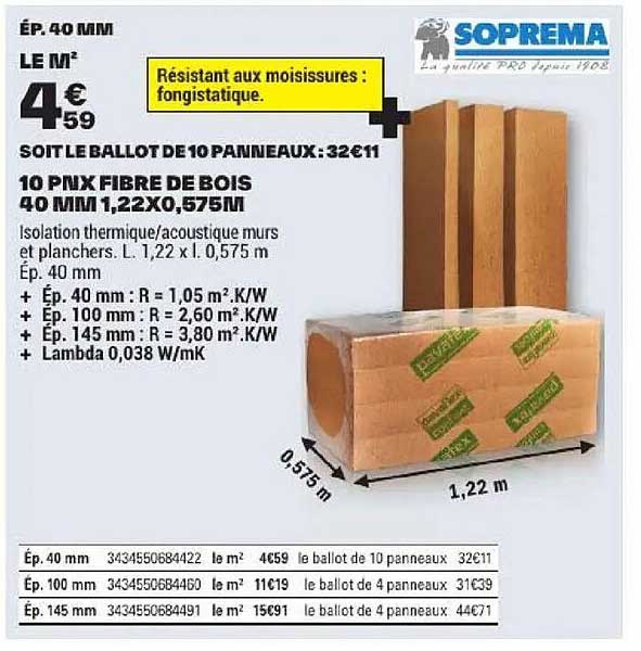 10 PMX FIBRE DE BOIS 40 MM 1,22X0,575M