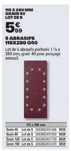115 X 280 MM GRAIN 40 LOT DE 5