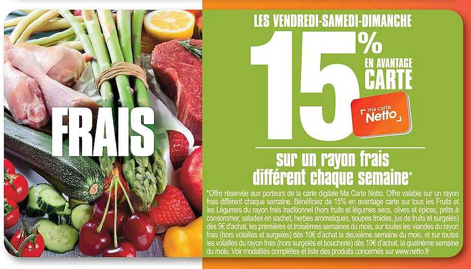 15% en avantage carte sur un rayon frais différent chaque semaine