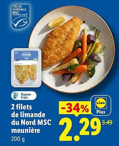 2 filets de limande du Nord MSC meunière 200 g