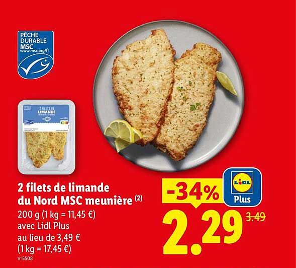 2 filets de limande du Nord MSC meunière