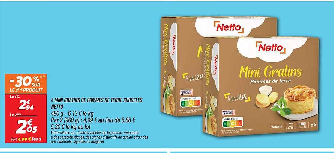 4 MINI GRATINS DE POMMES DE TERRE SURGELÉS NETTO