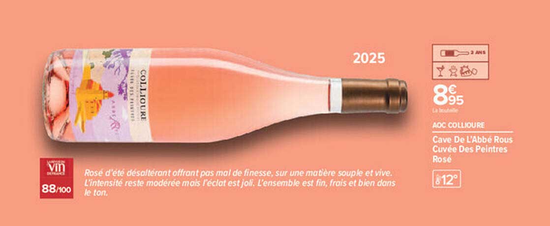 AOC COLLIOURE Cave De L'abbé Rous Clivée Des Peintres Rosé