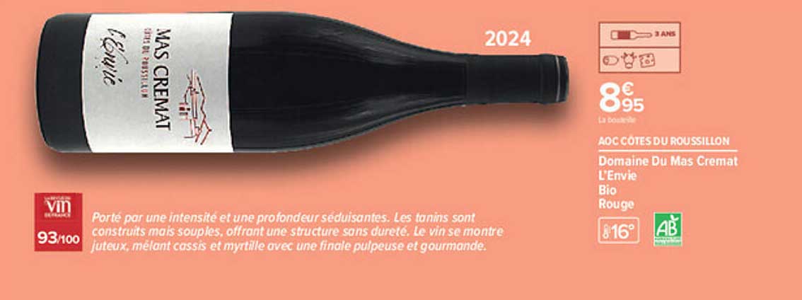 AOC CÔTES DU ROUSSILLON Domaine Du Mas Cremat L'Envie Bio Rouge
