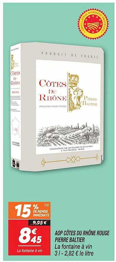 AOP CÔTES DU RHÔNE ROUGE PIERRE BALTIER La fontaine à vin 3 l - 2,82 € le litre