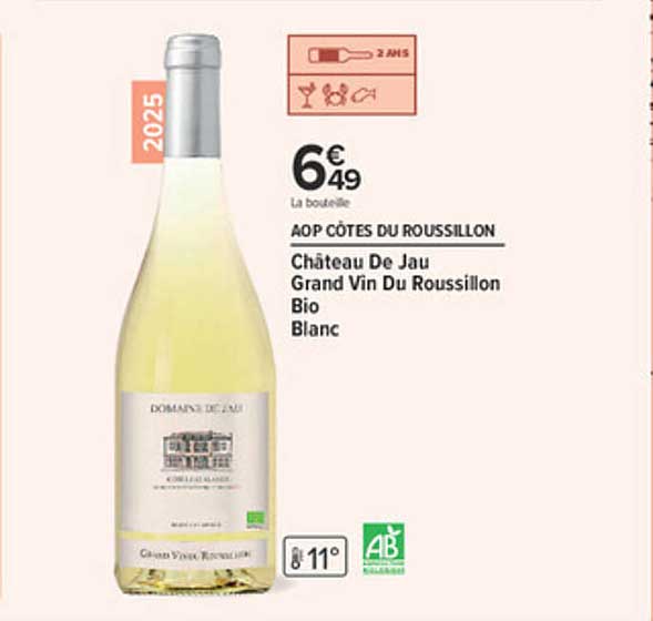 AOP CÔTES DU ROUSSILLON Château De Jau Grand Vin Du Roussillon Bio Blanc