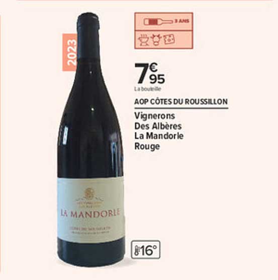 AOP CÔTES DU ROUSSILLON Vignerons Des Albères La Mandorle Rouge
