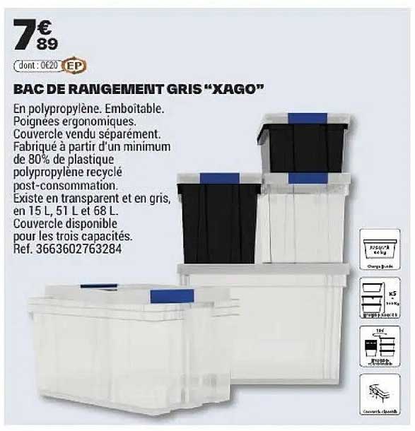 BAC DE RANGEMENT GRIS “XAGO”