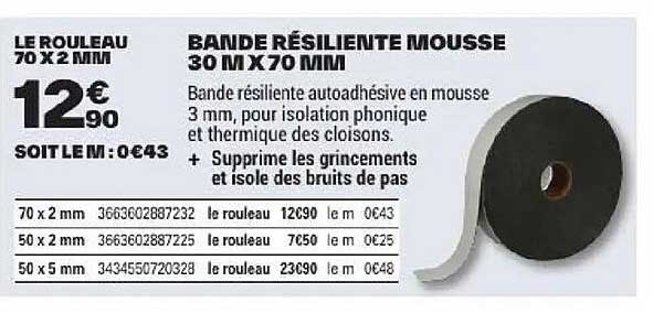 BANDE RÉSILIENTE MOUSSE 30 M X 70 MM