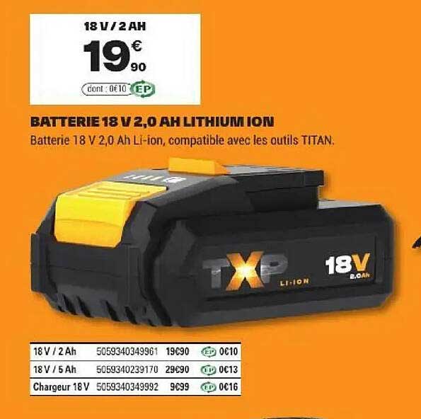 BATTERIE 18 V 2,0 AH LITHIUM ION