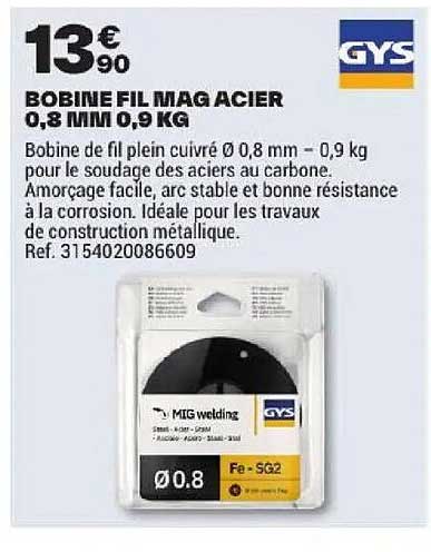 BOBINE FIL MAG ACIER 0,8 MM 0,9 KG