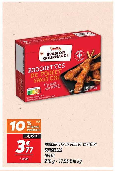 BROCHETTES DE POULET YAKITORI SURGELÉES NETTO