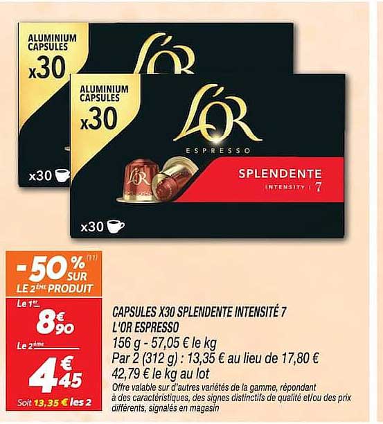 CAPSULES X30 SPLENDENTE INTENSITÉ 7 L’OR ESPRESSO