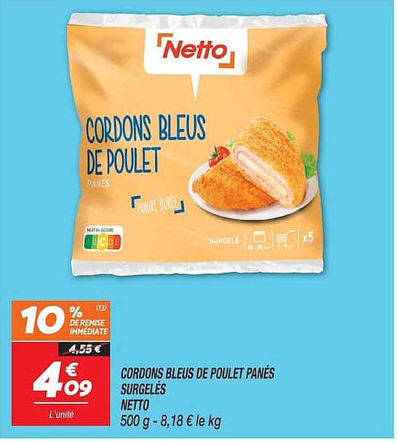 CORDONS BLEUS DE POULET PANÉS SURGELÉS NETTO