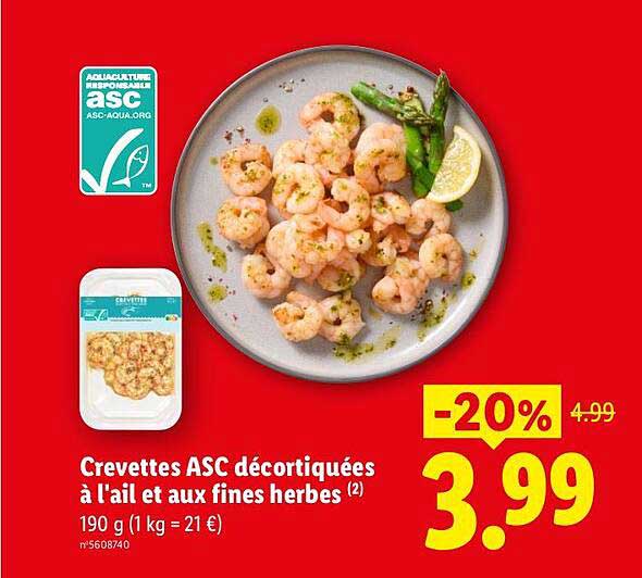 Crevettes ASC décortiquées à l'ail et aux fines herbes