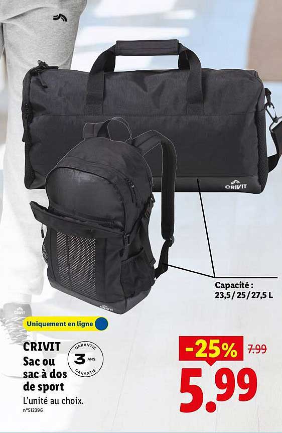 CRIVIT Sac ou sac à dos de sport