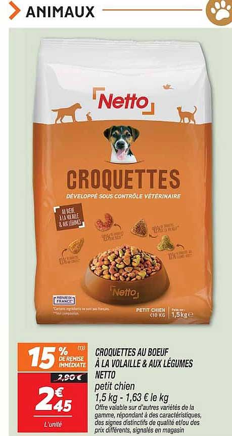CROQUETTES AU BŒUF À LA VOLAILLE & AUX LÉGUMES NETTO petit chien 1,5 kg