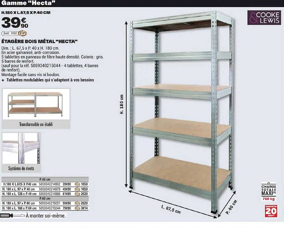 ÉTAGÈRE BOIS MÉTAL “HECTA”