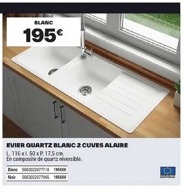 EVIER QUARTZ BLANC 2 CUVES ALAIRE