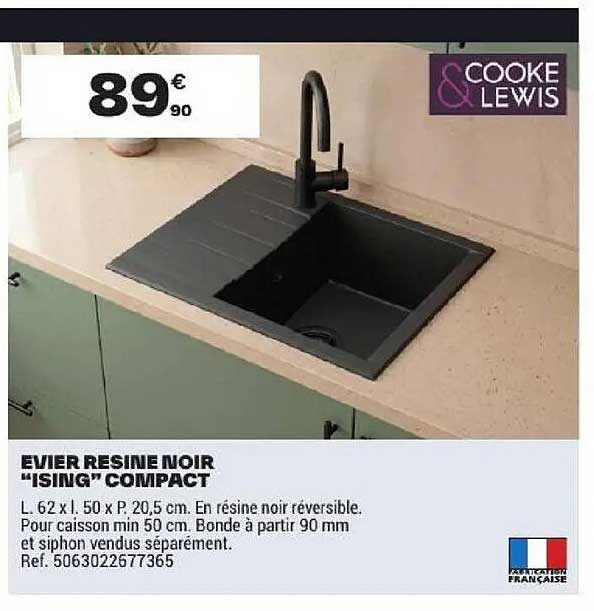 EVIER RESINE NOIR "ISING" COMPACT